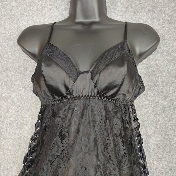 Victoria’s Secret Lingerie Slip Chemise Womens Sz M Black Grunge Goth Babydoll - Picture 2 of 13
